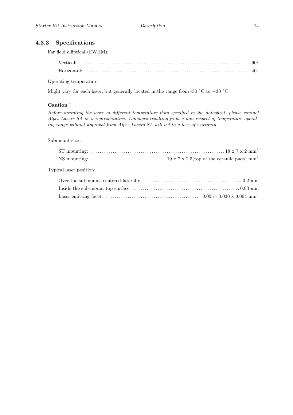 3 specifications | Quantum Instruments Cascade Laser Starter Kit User Manual | Page 15 / 60