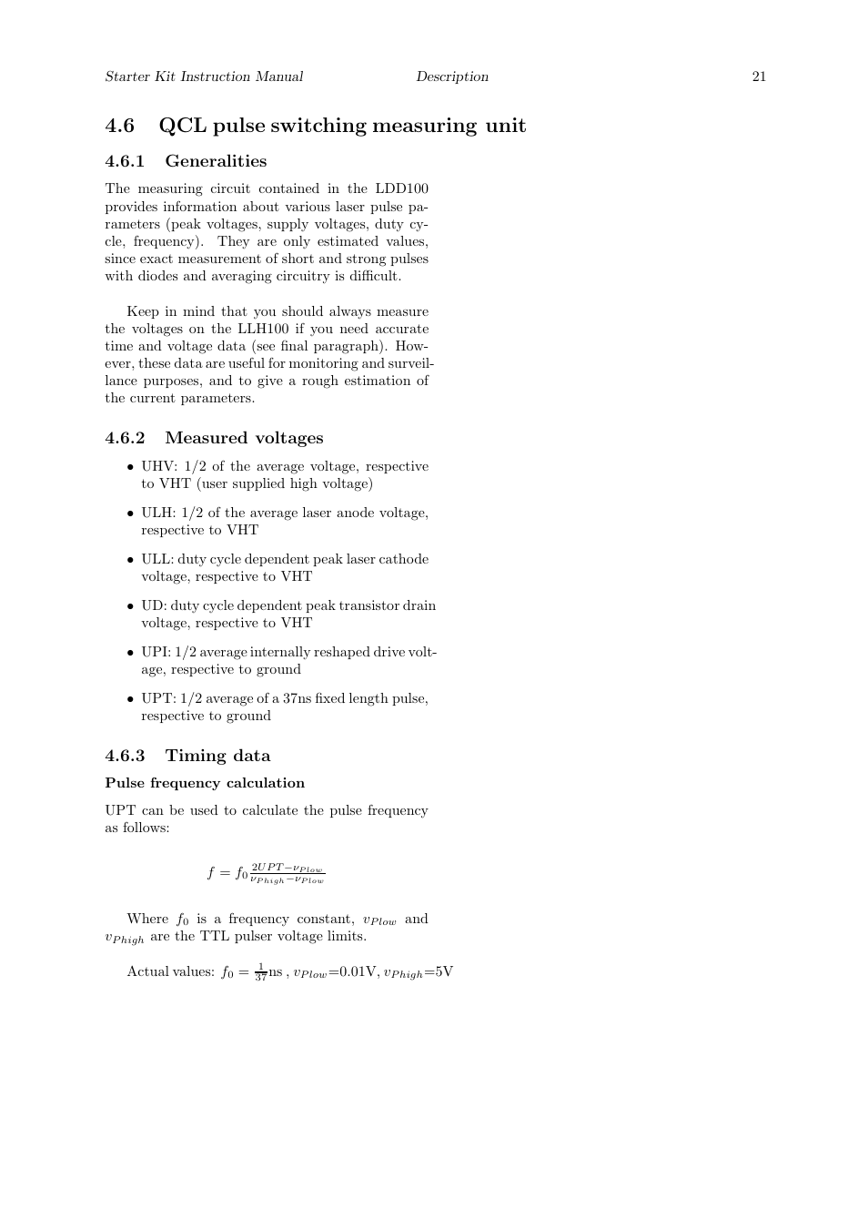 6 qcl pulse switching measuring unit, 1 generalities, 2 measured voltages | 3 timing data | Quantum Instruments Cascade Laser Starter Kit User Manual | Page 22 / 60