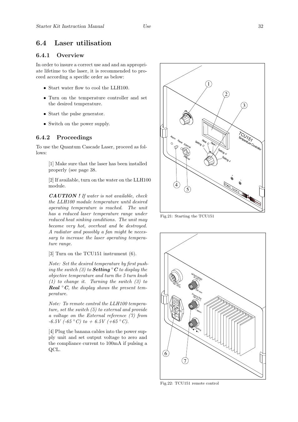 4 laser utilisation, 1 overview, 2 proceedings | Starter kit instruction manual use 32, C) to + 6.5v (+65, Tcu151 | Quantum Instruments Cascade Laser Starter Kit User Manual | Page 33 / 60