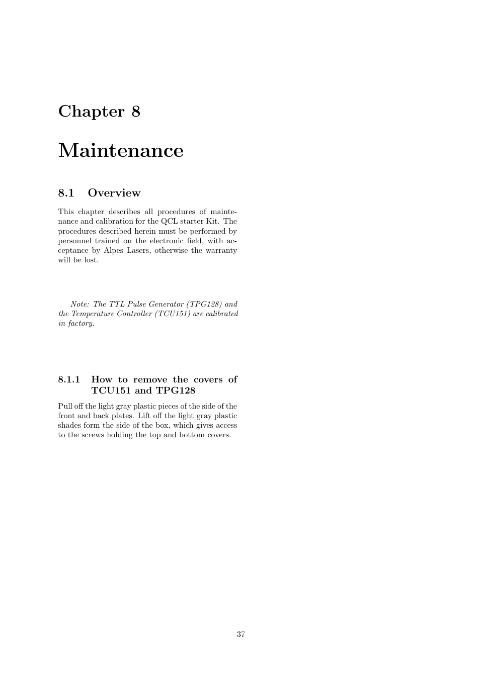 Maintenance, Chapter 8 | Quantum Instruments Cascade Laser Starter Kit User Manual | Page 38 / 60