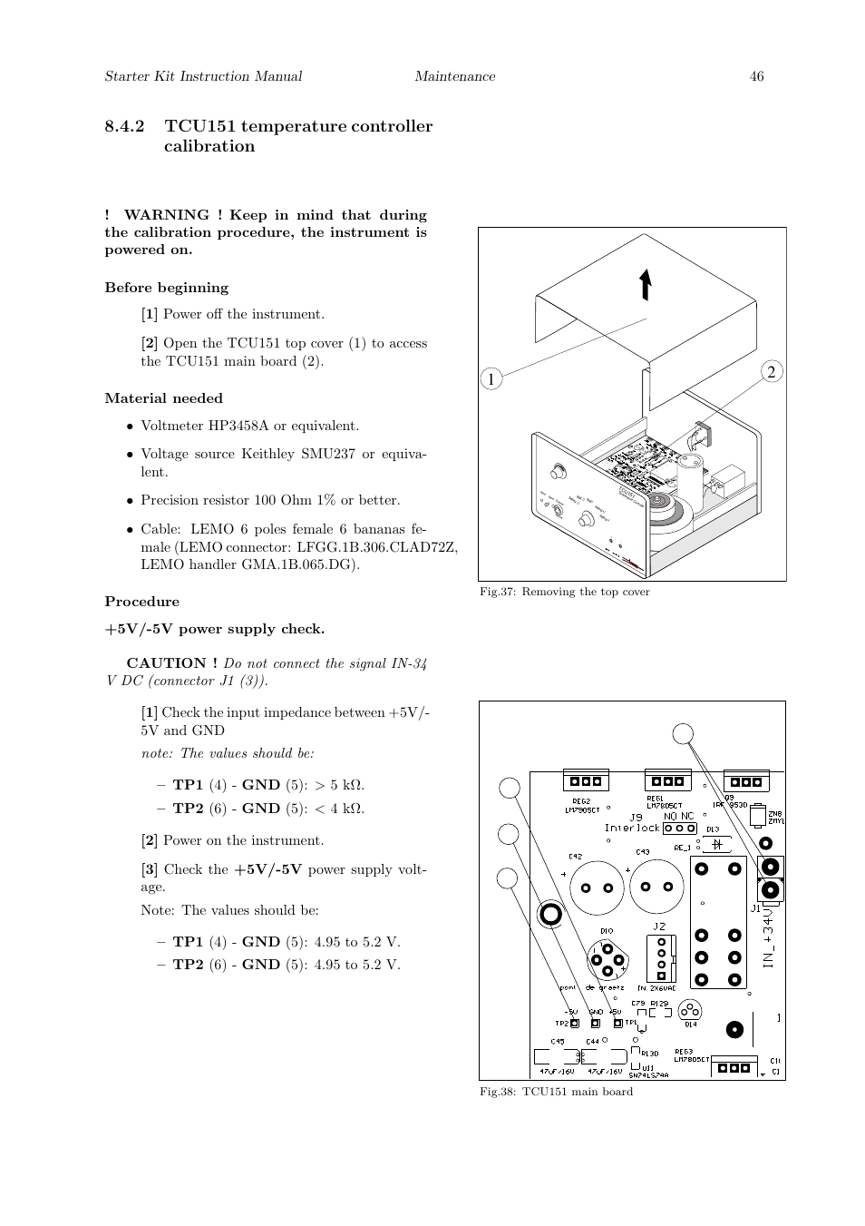 2 tcu151 temperature controller calibration, Starter kit instruction manual maintenance 46 | Quantum Instruments Cascade Laser Starter Kit User Manual | Page 47 / 60