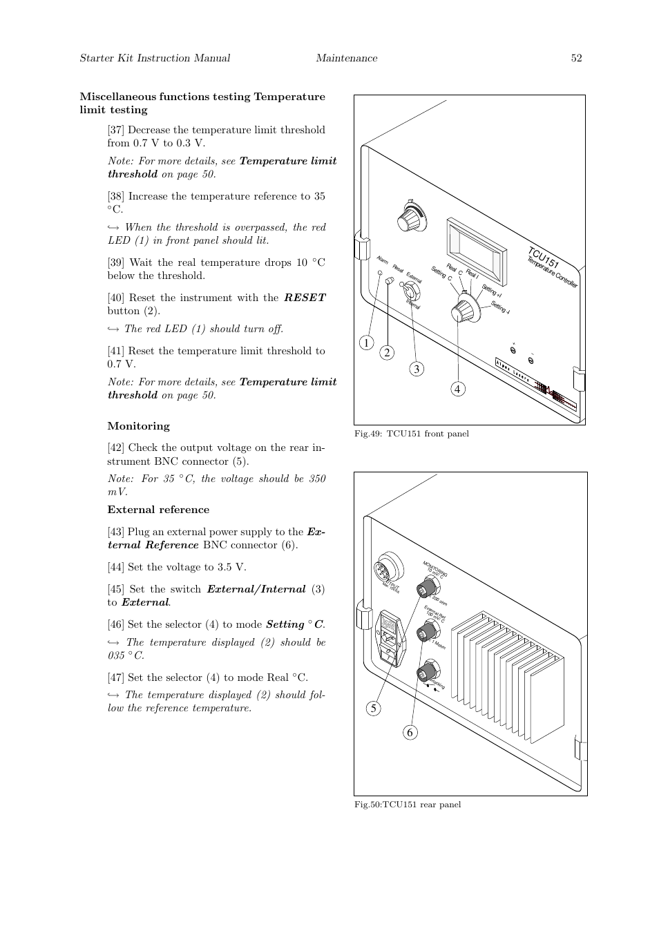 C. → the temperature displayed (2) should be 035, C. [47] set the selector (4) to mode real, Tcu151 | Quantum Instruments Cascade Laser Starter Kit User Manual | Page 53 / 60
