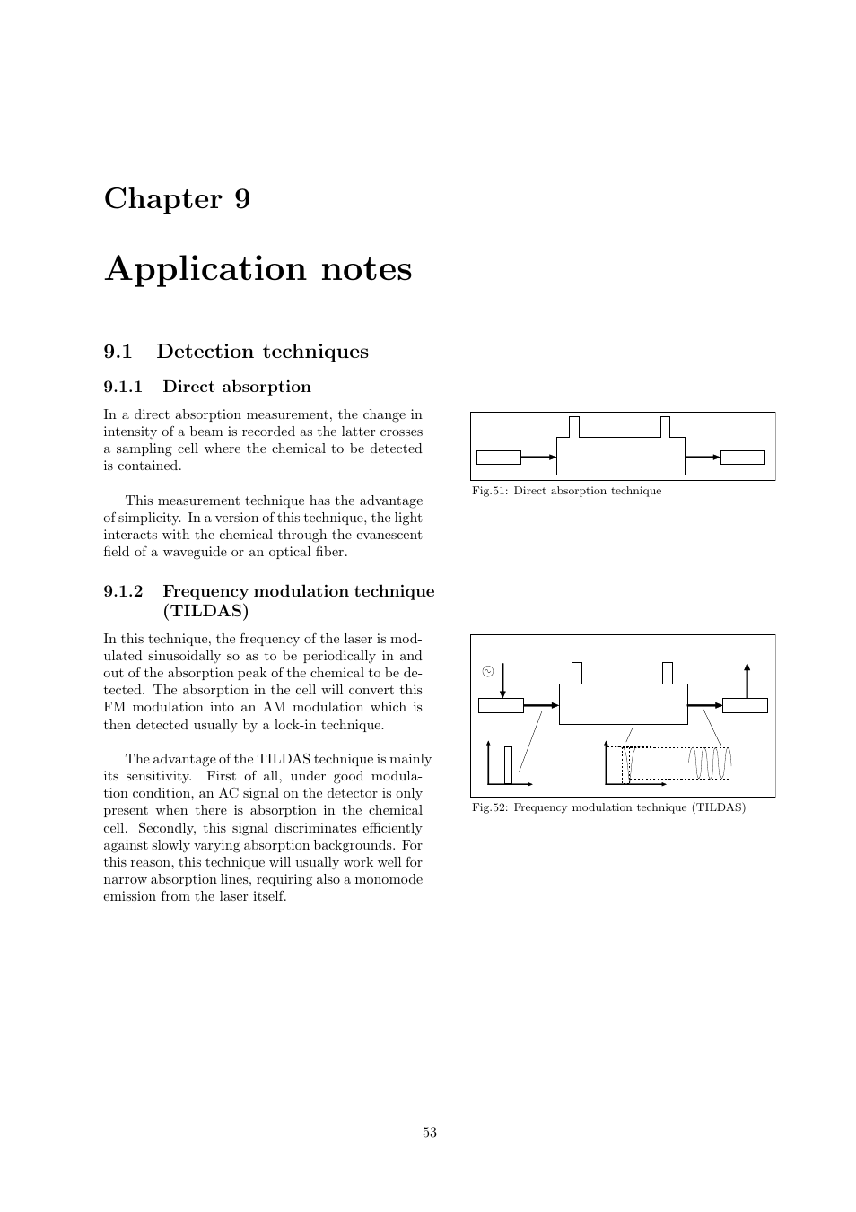Chapter 9, 1 detection techniques, 1 direct absorption | 2 frequency modulation technique (tildas) | Quantum Instruments Cascade Laser Starter Kit User Manual | Page 54 / 60