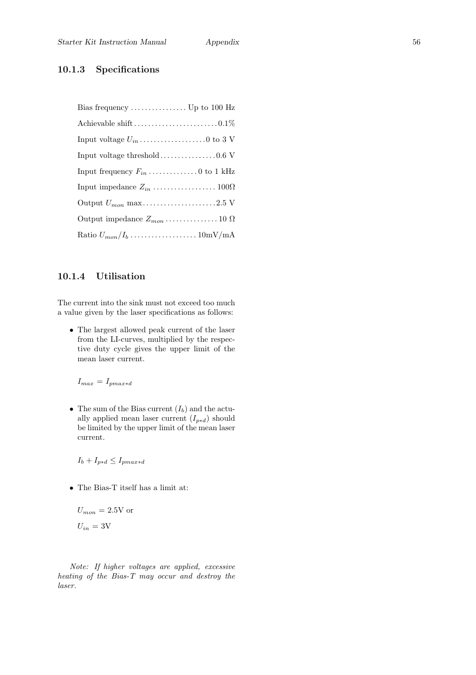 3 specifications, 4 utilisation | Quantum Instruments Cascade Laser Starter Kit User Manual | Page 57 / 60