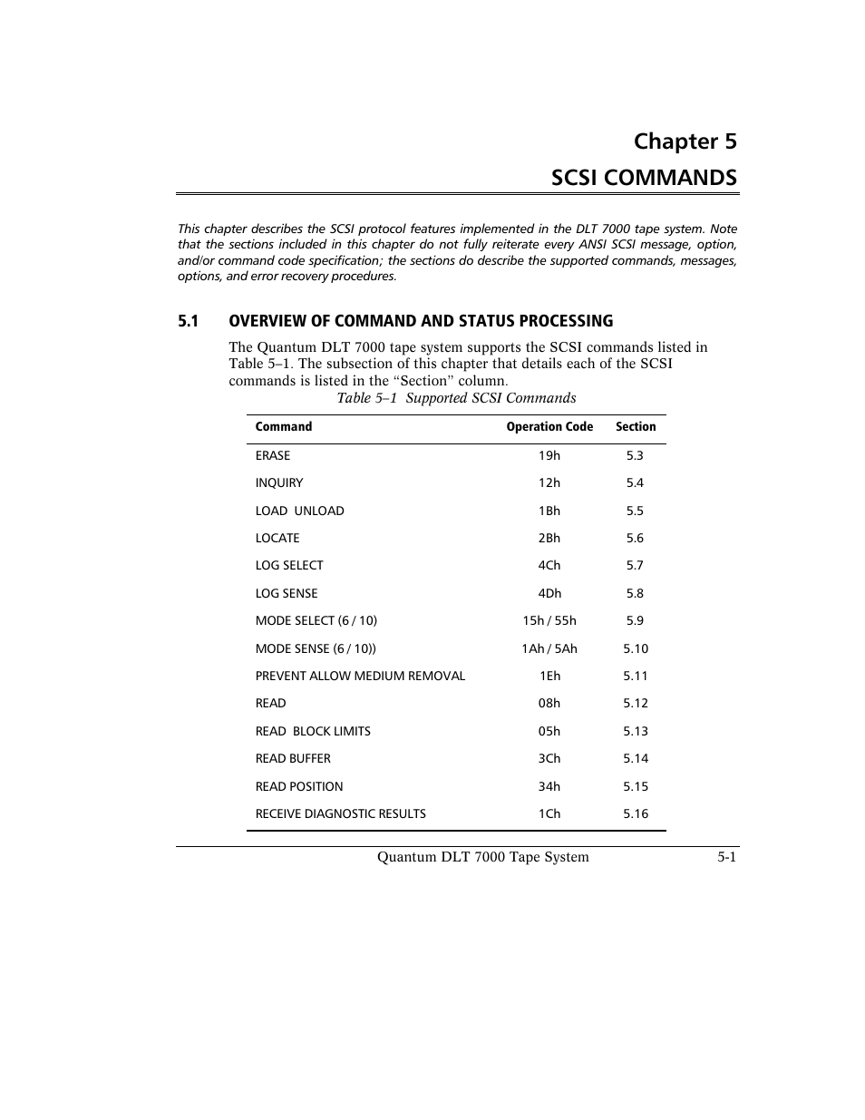 Chapter 5 scsi commands | Quantum Instruments DLT 7000 User Manual | Page 105 / 312