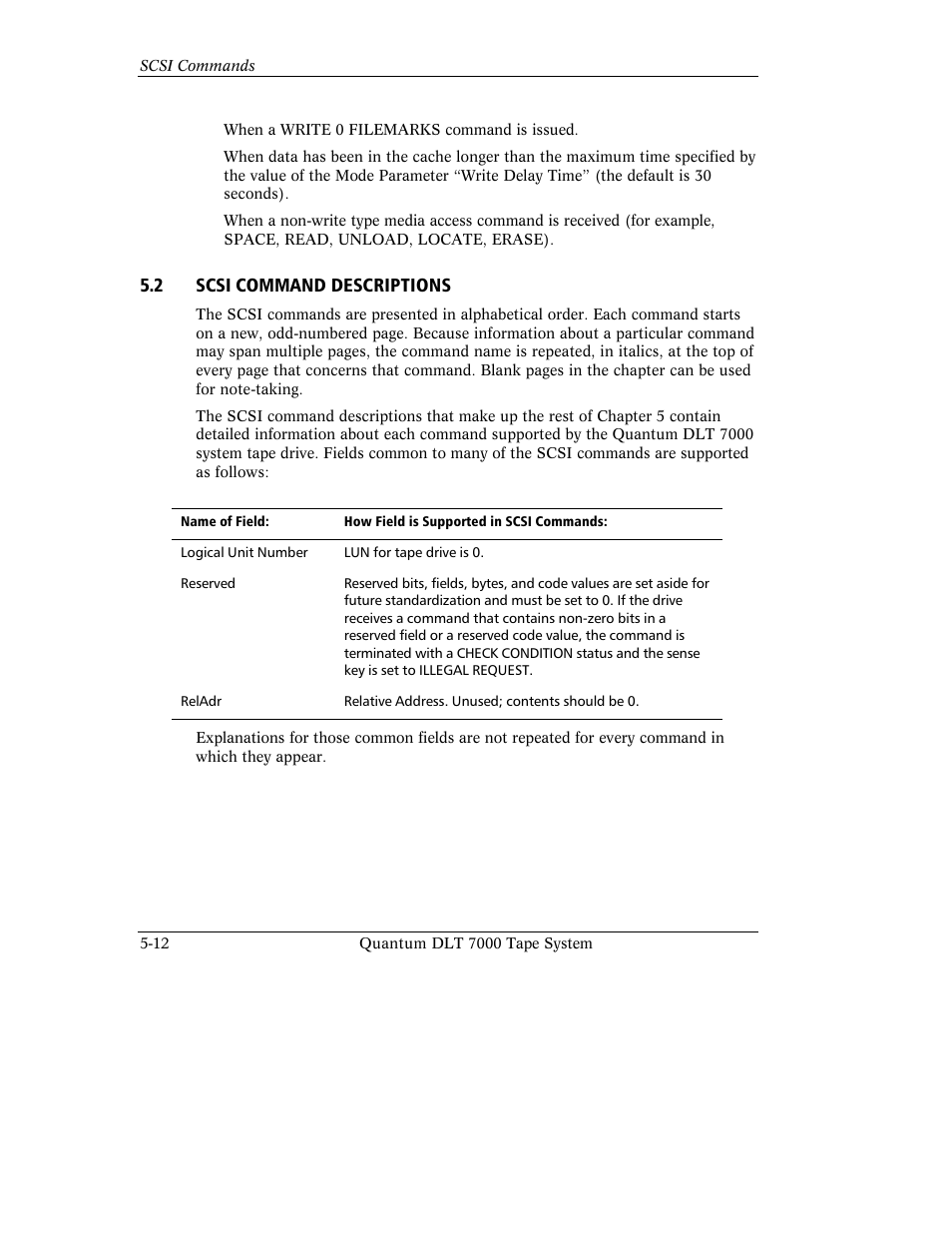 2 scsi command descriptions | Quantum Instruments DLT 7000 User Manual | Page 116 / 312