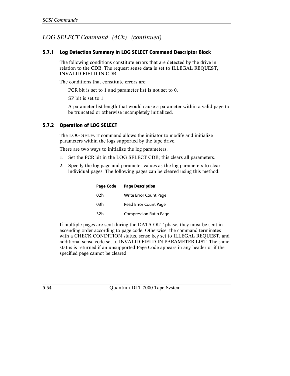 Log select command (4ch) (continued) | Quantum Instruments DLT 7000 User Manual | Page 138 / 312