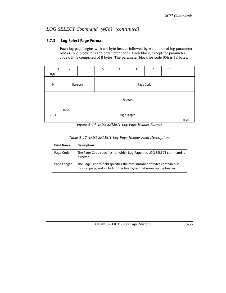 Log select command (4ch) (continued) | Quantum Instruments DLT 7000 User Manual | Page 139 / 312