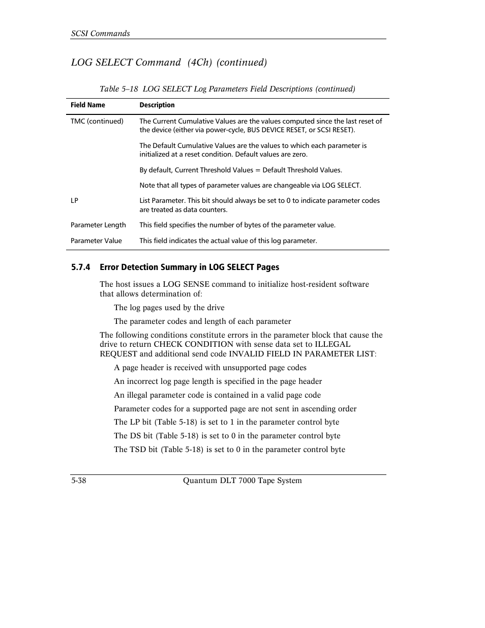 Log select command (4ch) (continued) | Quantum Instruments DLT 7000 User Manual | Page 142 / 312
