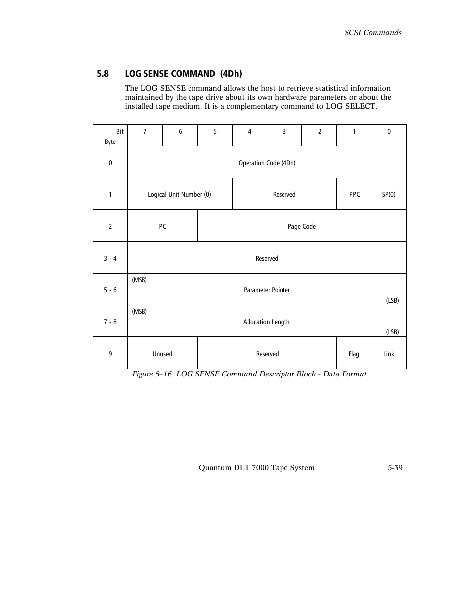 8 log sense command (4dh) | Quantum Instruments DLT 7000 User Manual | Page 143 / 312