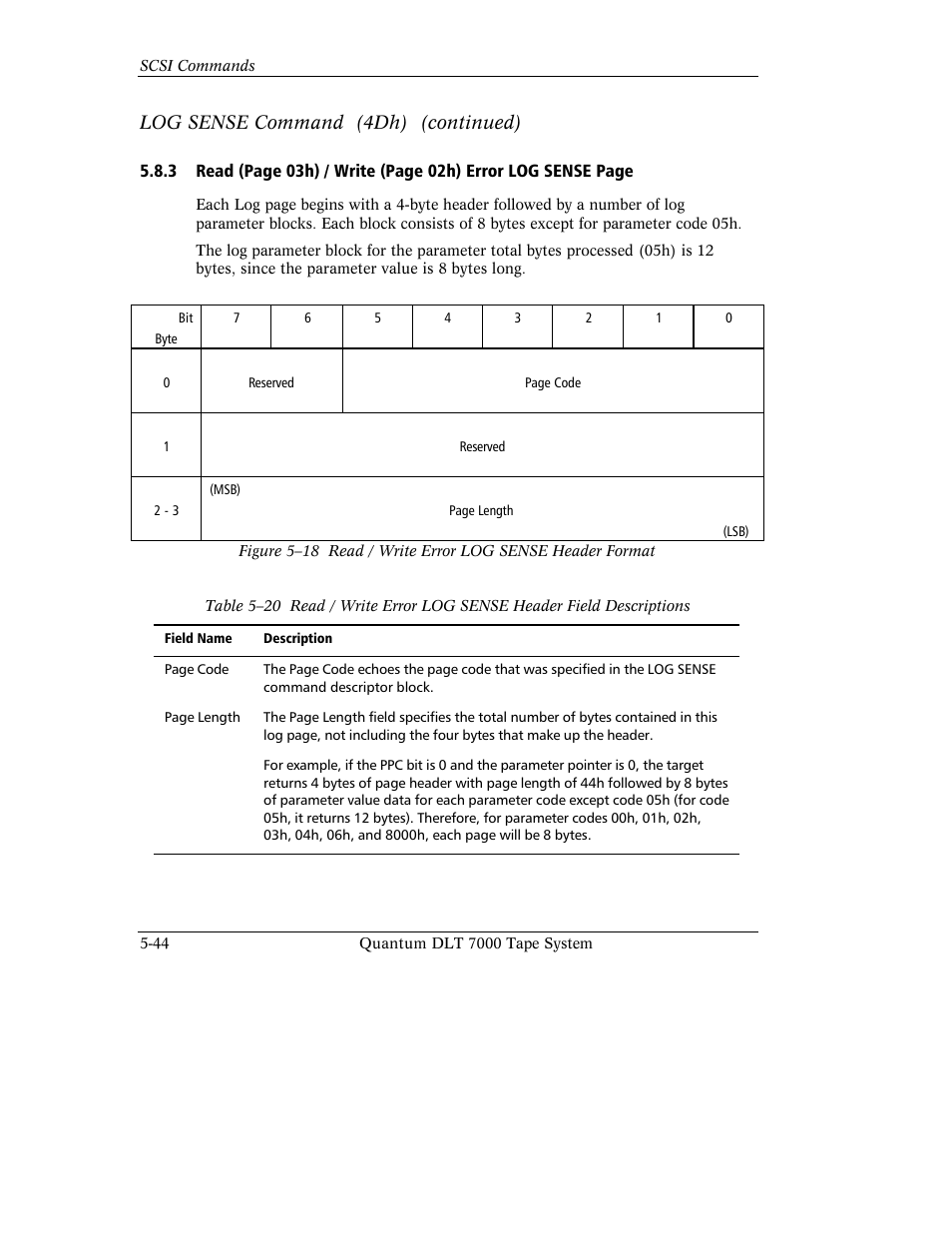 Log sense command (4dh) (continued) | Quantum Instruments DLT 7000 User Manual | Page 148 / 312