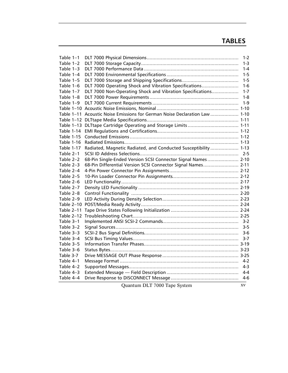 Tables | Quantum Instruments DLT 7000 User Manual | Page 15 / 312