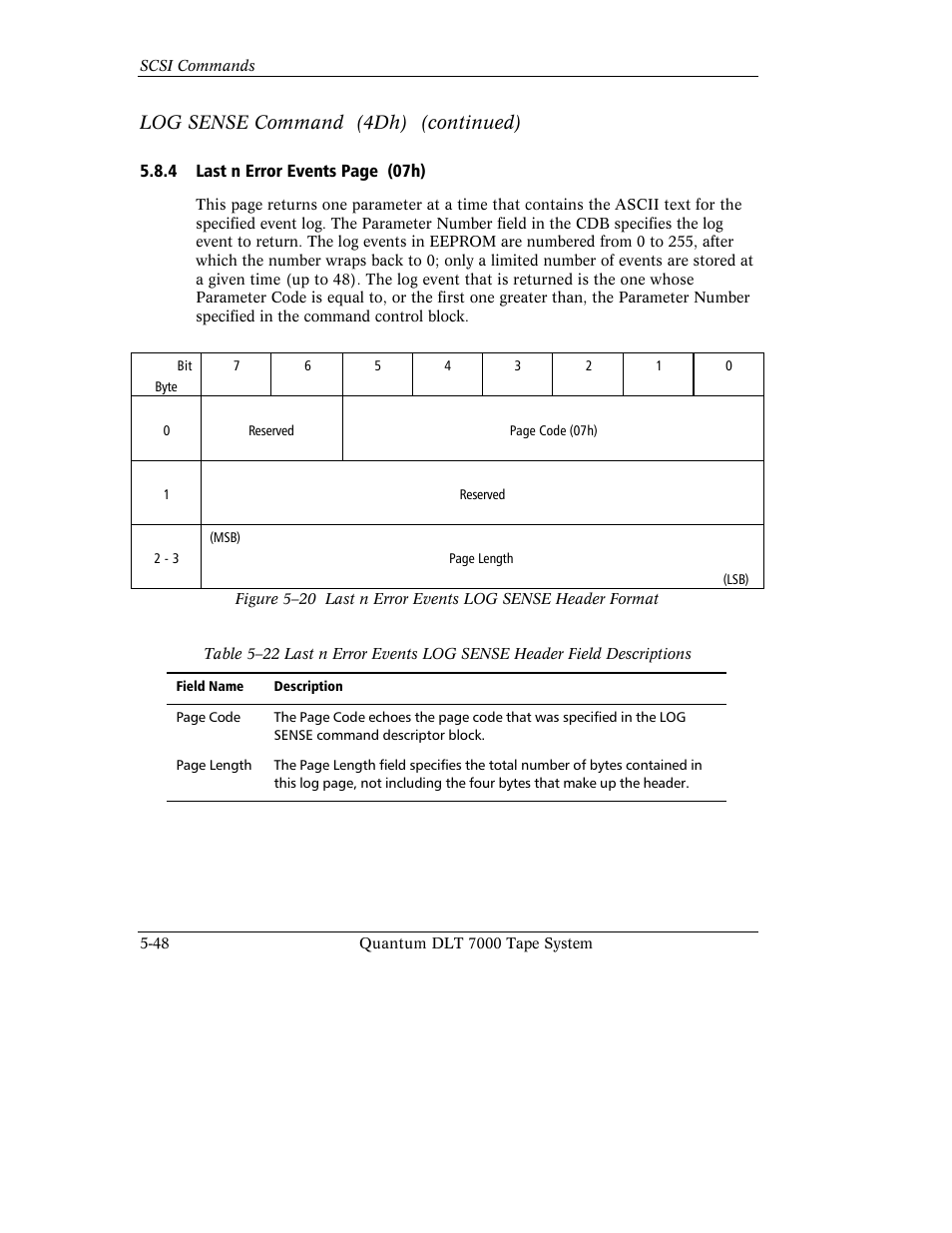 Log sense command (4dh) (continued) | Quantum Instruments DLT 7000 User Manual | Page 152 / 312