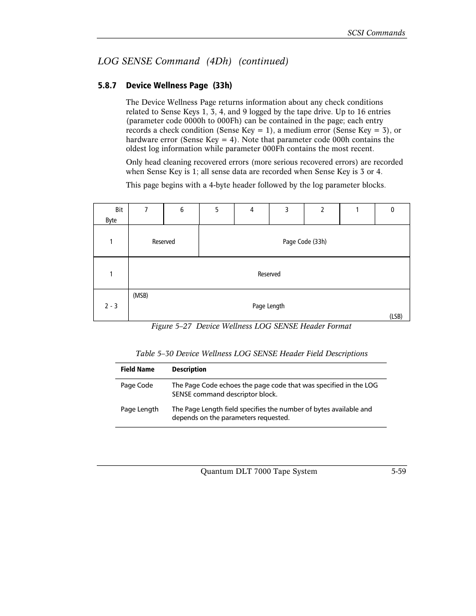 Log sense command (4dh) (continued) | Quantum Instruments DLT 7000 User Manual | Page 163 / 312