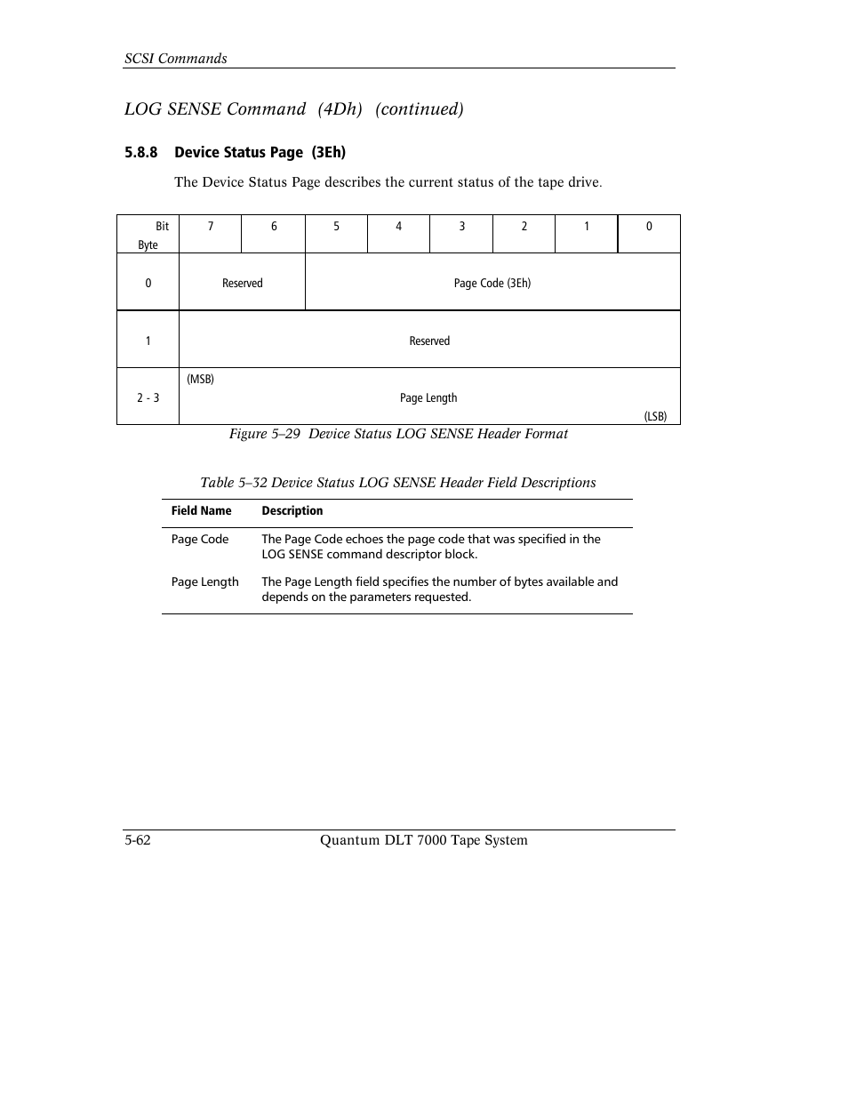 Log sense command (4dh) (continued) | Quantum Instruments DLT 7000 User Manual | Page 166 / 312