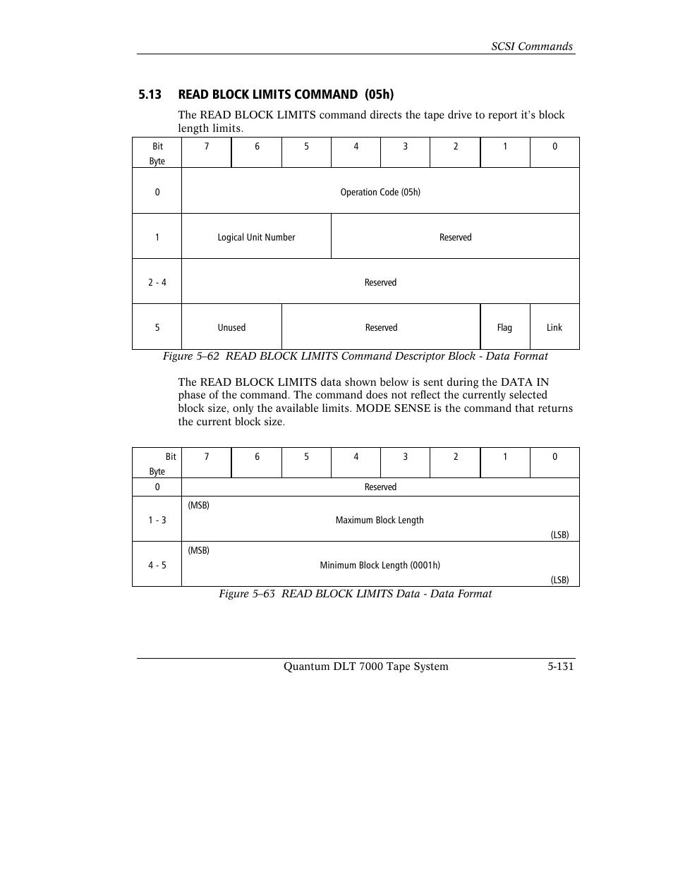 13 read block limits command (05h) | Quantum Instruments DLT 7000 User Manual | Page 235 / 312