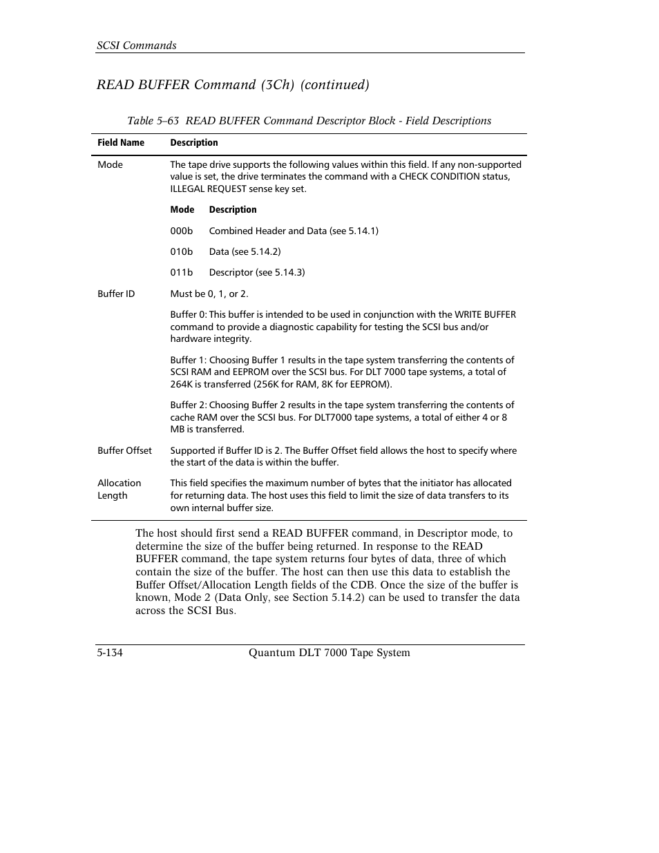 Read buffer command (3ch) (continued) | Quantum Instruments DLT 7000 User Manual | Page 238 / 312