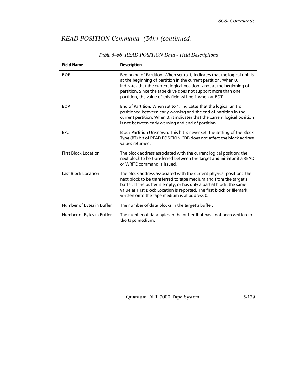 Read position command (34h) (continued) | Quantum Instruments DLT 7000 User Manual | Page 243 / 312