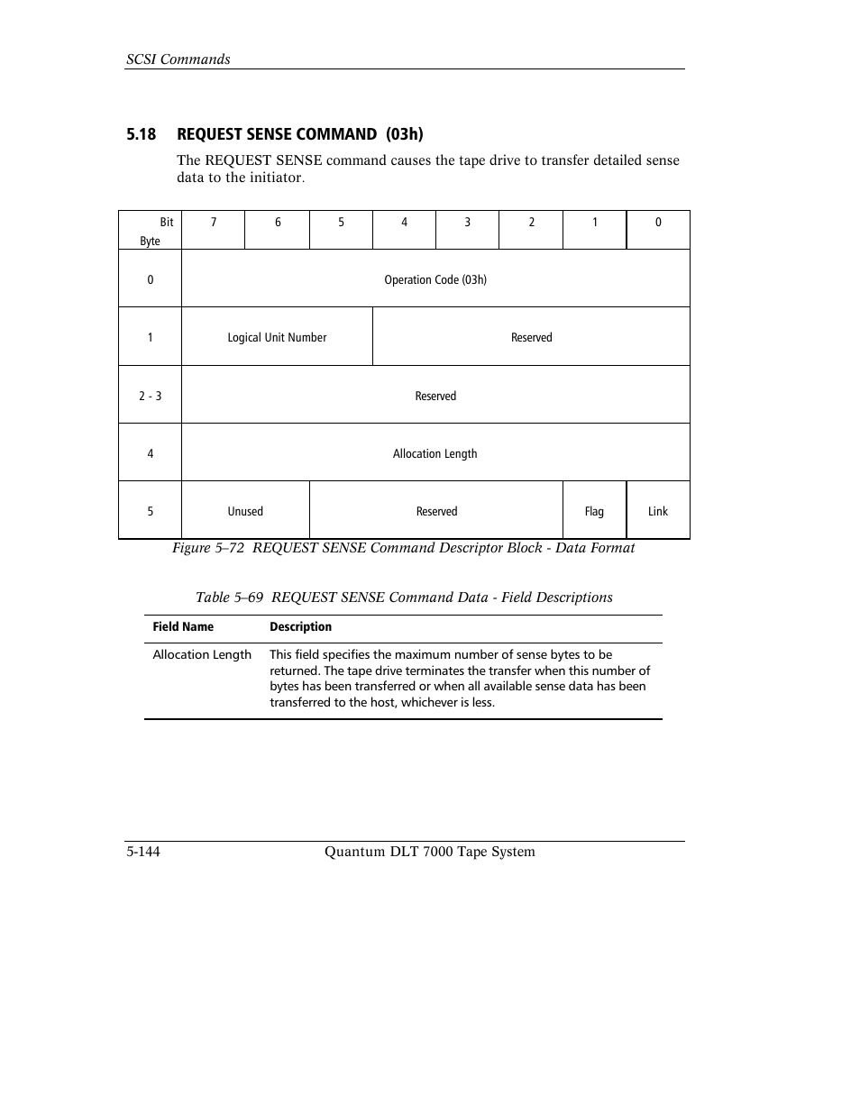 18 request sense command (03h) | Quantum Instruments DLT 7000 User Manual | Page 248 / 312
