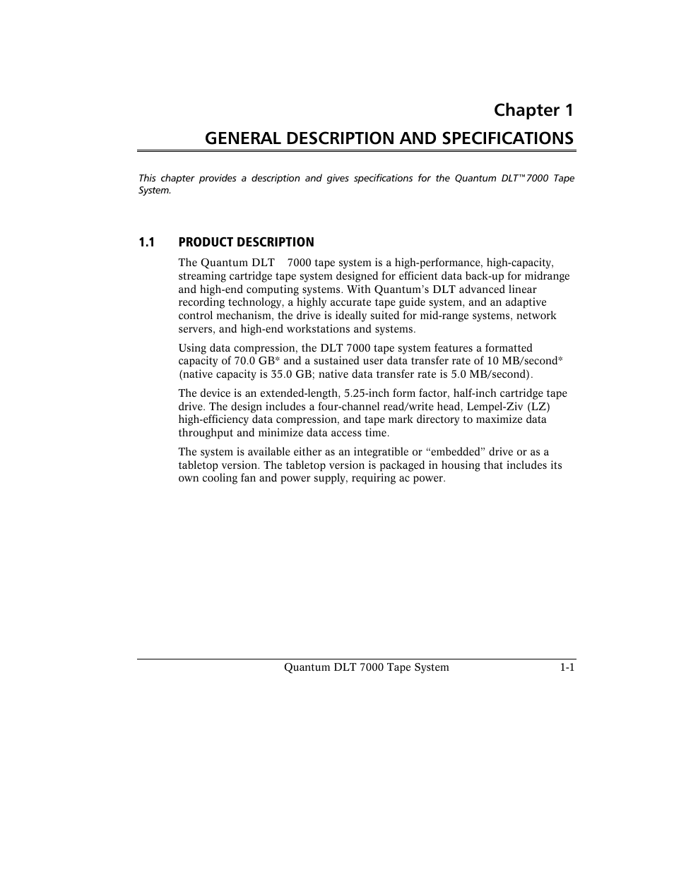 Chapter 1 general description and specifications | Quantum Instruments DLT 7000 User Manual | Page 25 / 312
