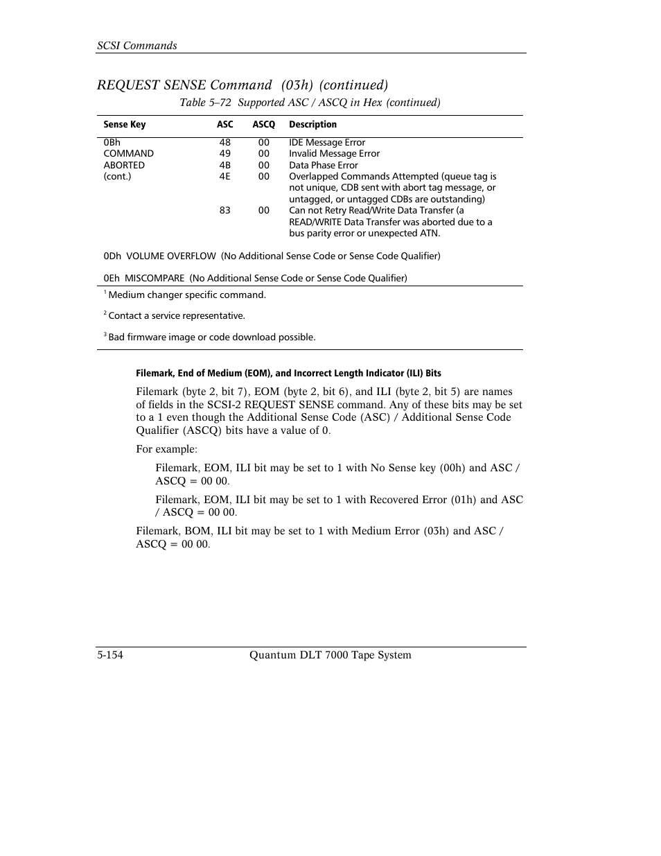 Request sense command (03h) (continued) | Quantum Instruments DLT 7000 User Manual | Page 258 / 312