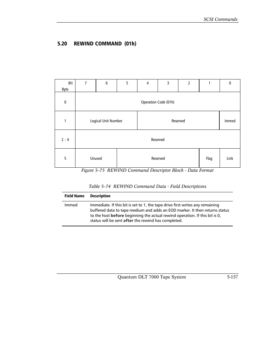 20 rewind command (01h) | Quantum Instruments DLT 7000 User Manual | Page 261 / 312