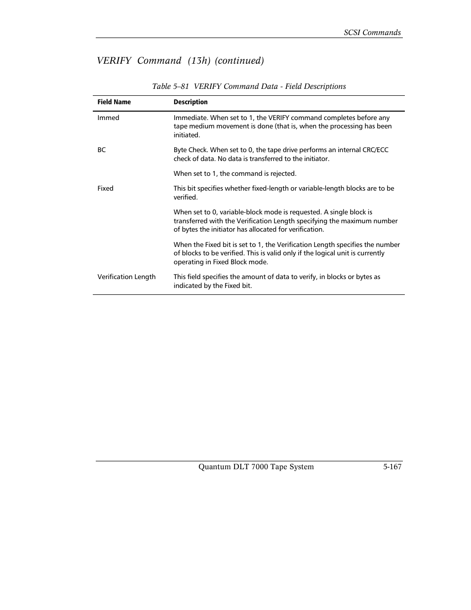 Verify command (13h) (continued) | Quantum Instruments DLT 7000 User Manual | Page 271 / 312