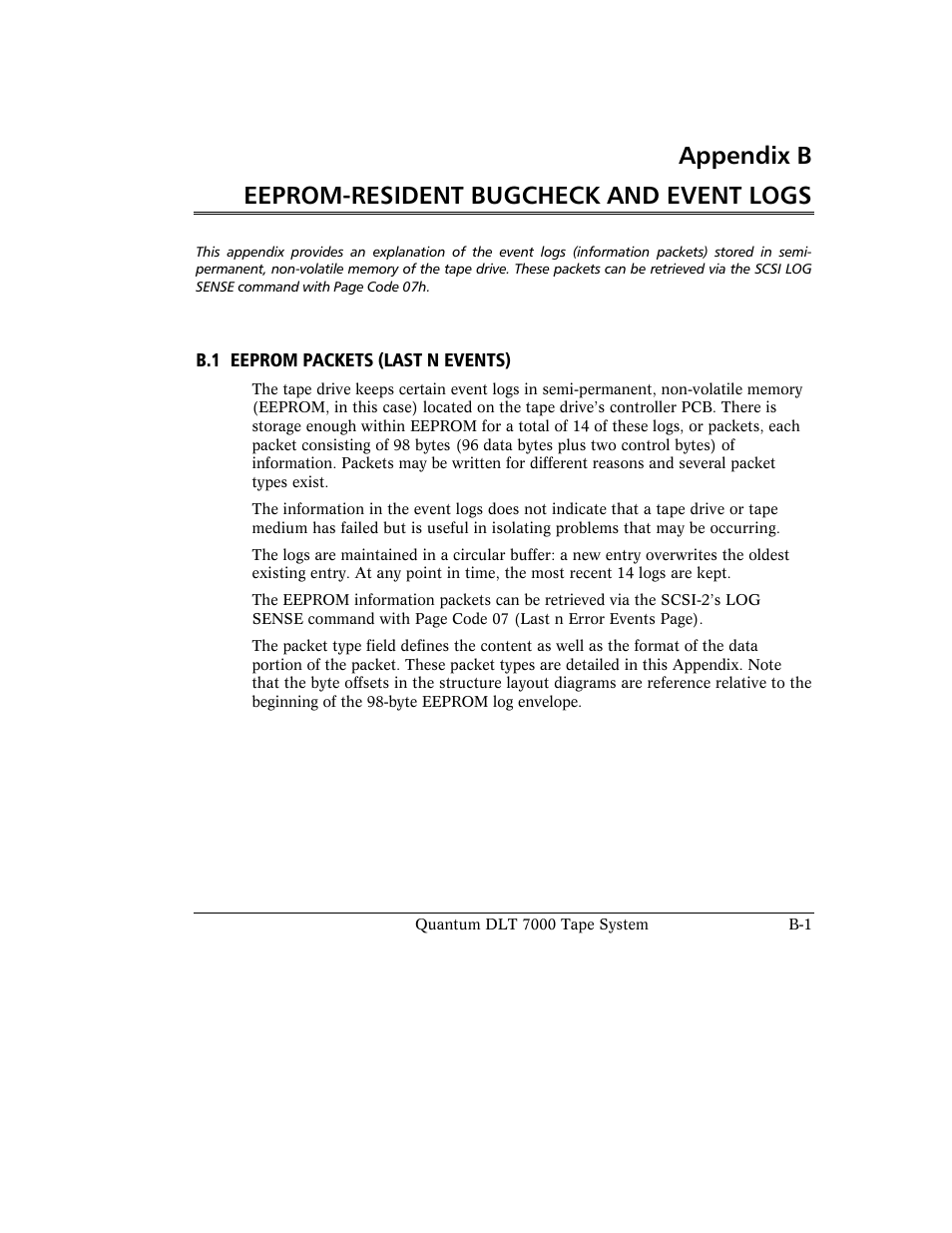 Appendix b eeprom-resident bugcheck and event logs | Quantum Instruments DLT 7000 User Manual | Page 283 / 312