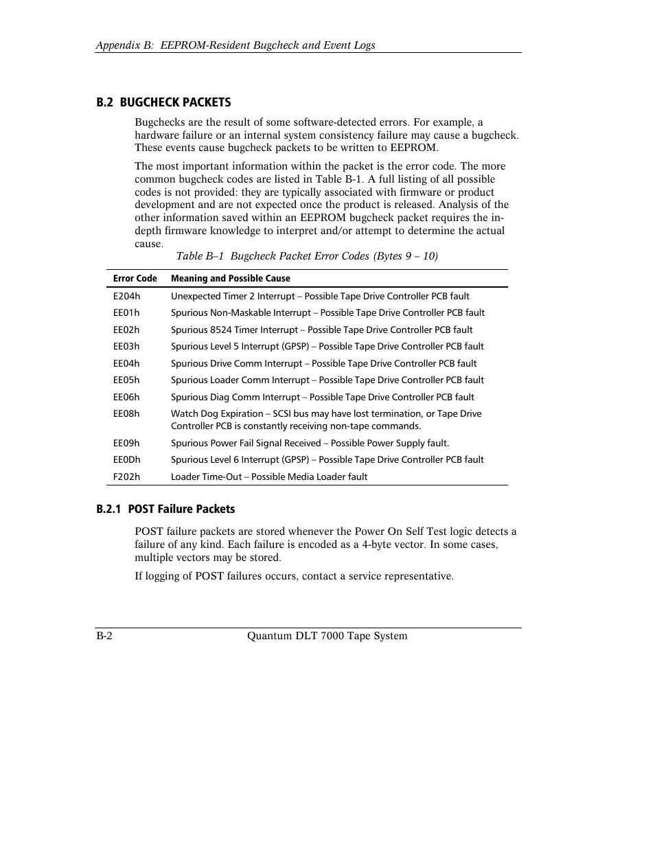 B.2 bugcheck packets | Quantum Instruments DLT 7000 User Manual | Page 284 / 312
