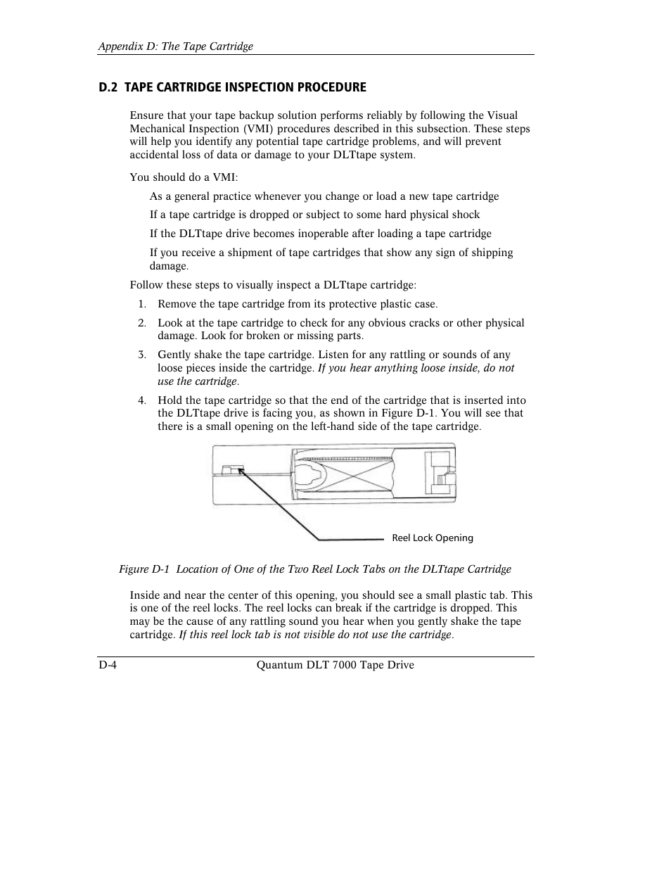 D.2 tape cartridge inspection procedure | Quantum Instruments DLT 7000 User Manual | Page 296 / 312
