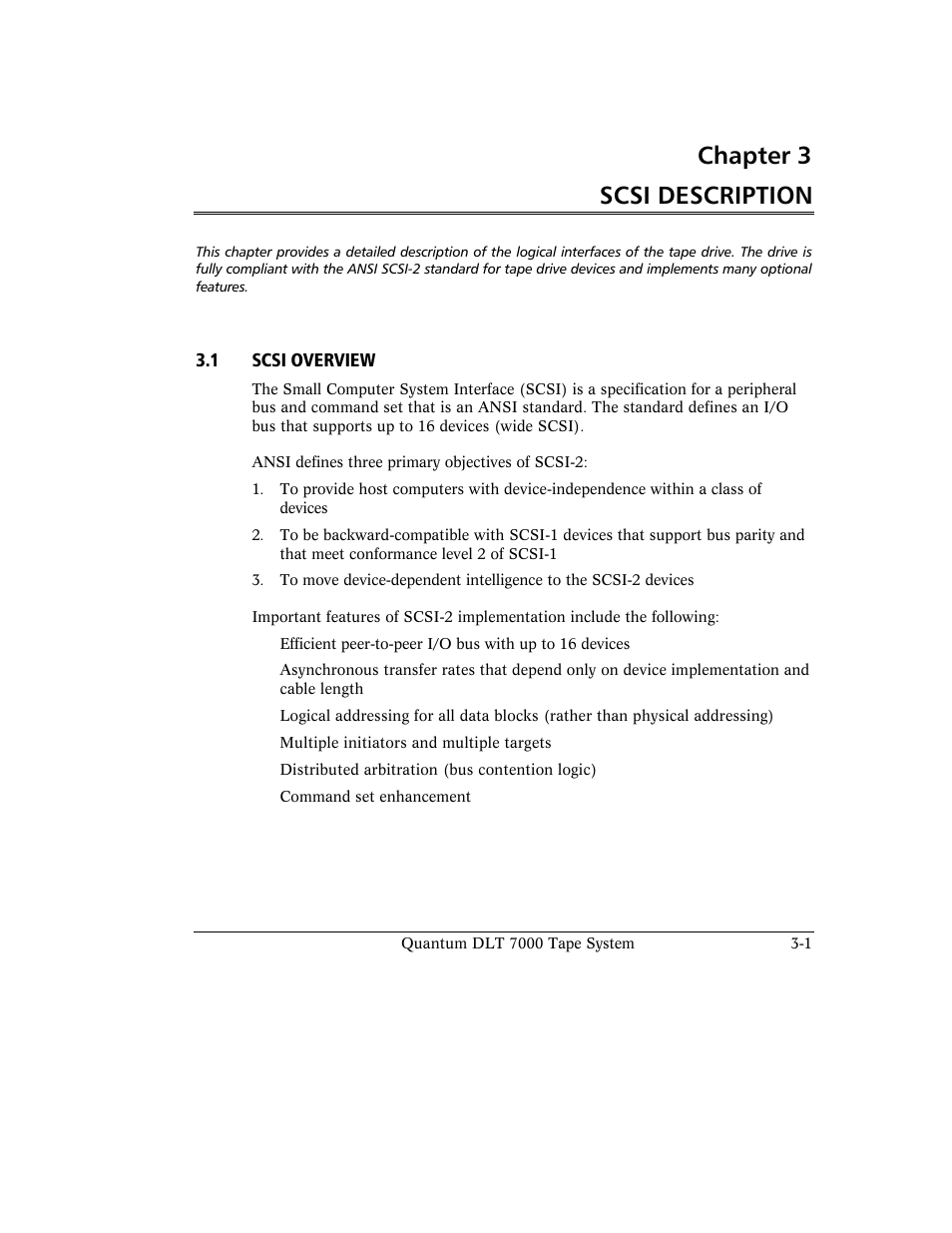 Chapter 3 scsi description | Quantum Instruments DLT 7000 User Manual | Page 65 / 312