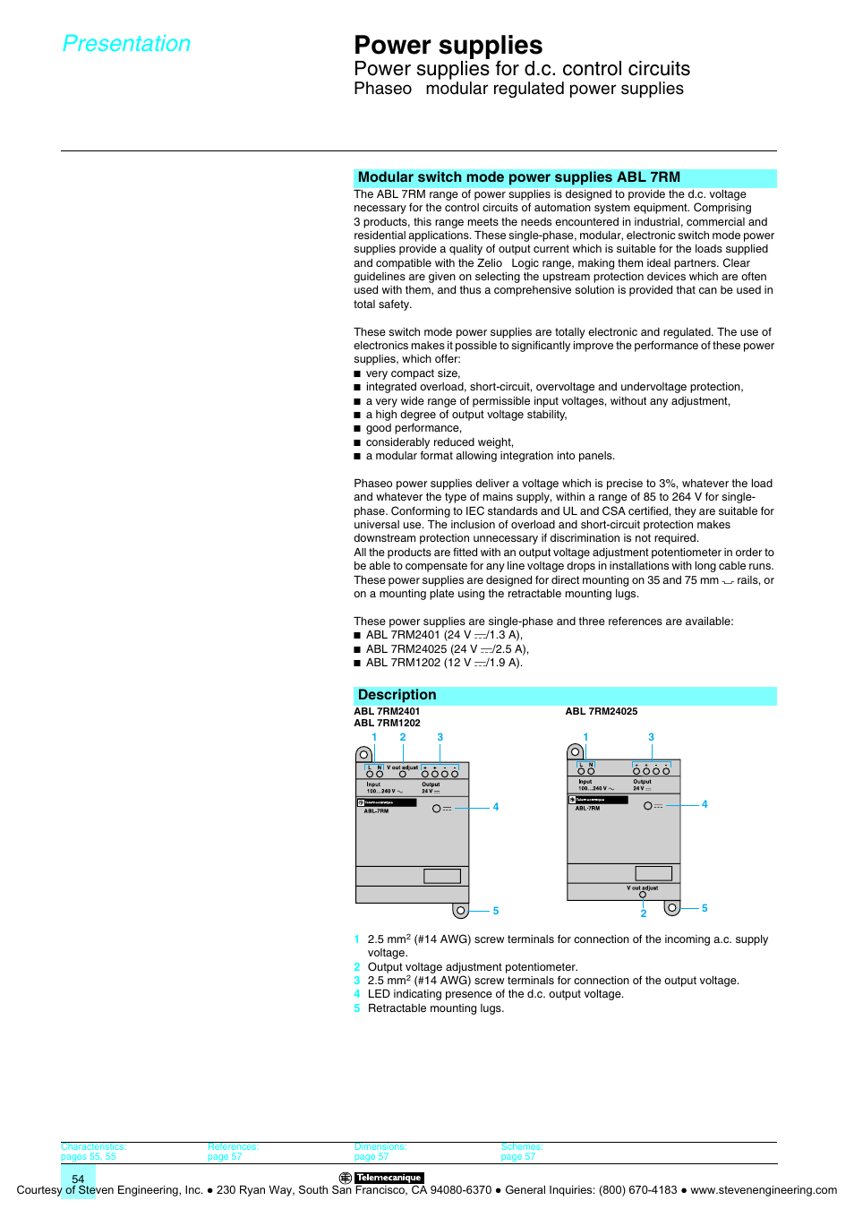 Phaseo® modular regulated power supplies, Power supplies, Presentation | Power supplies for d.c. control circuits, Phaseo, Modular regulated power supplies | Quantum Instruments Splitter Boxes User Manual | Page 54 / 72