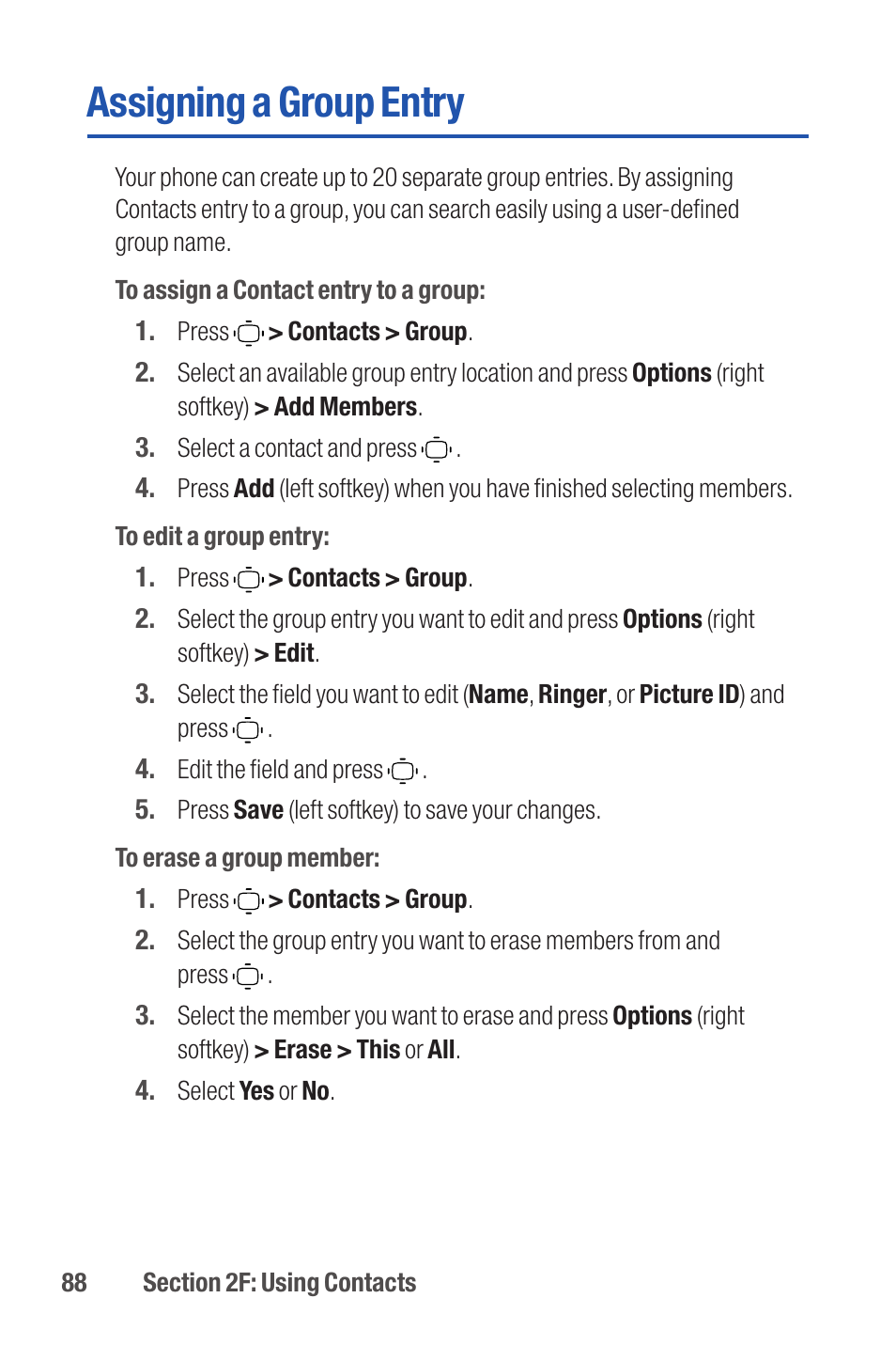 Assigning a group entry | Qwest S1 User Manual | Page 102 / 187