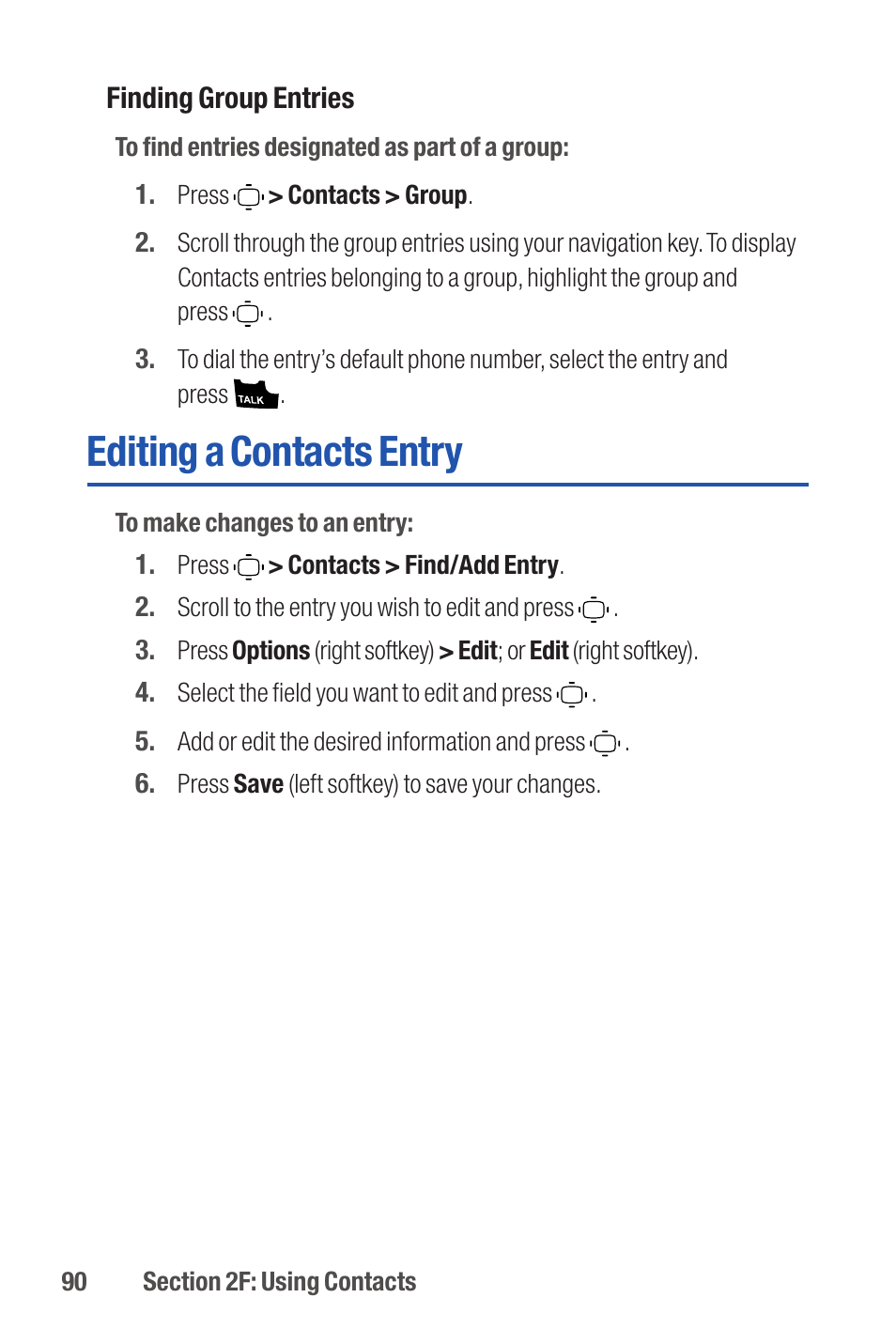 Editing a contacts entry | Qwest S1 User Manual | Page 104 / 187