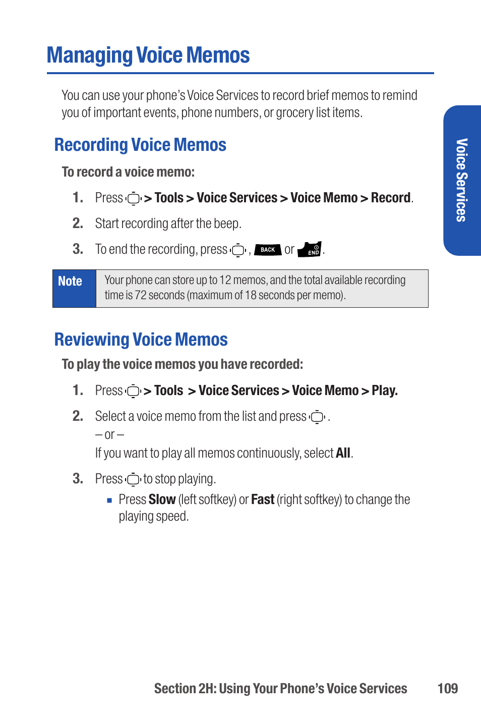Managing voice memos | Qwest S1 User Manual | Page 123 / 187