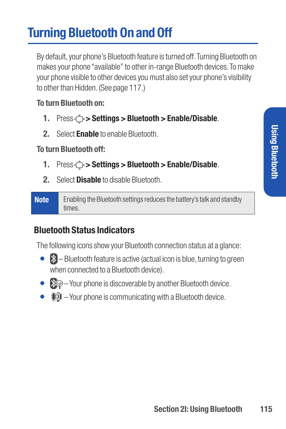 Turning bluetooth on and off | Qwest S1 User Manual | Page 129 / 187