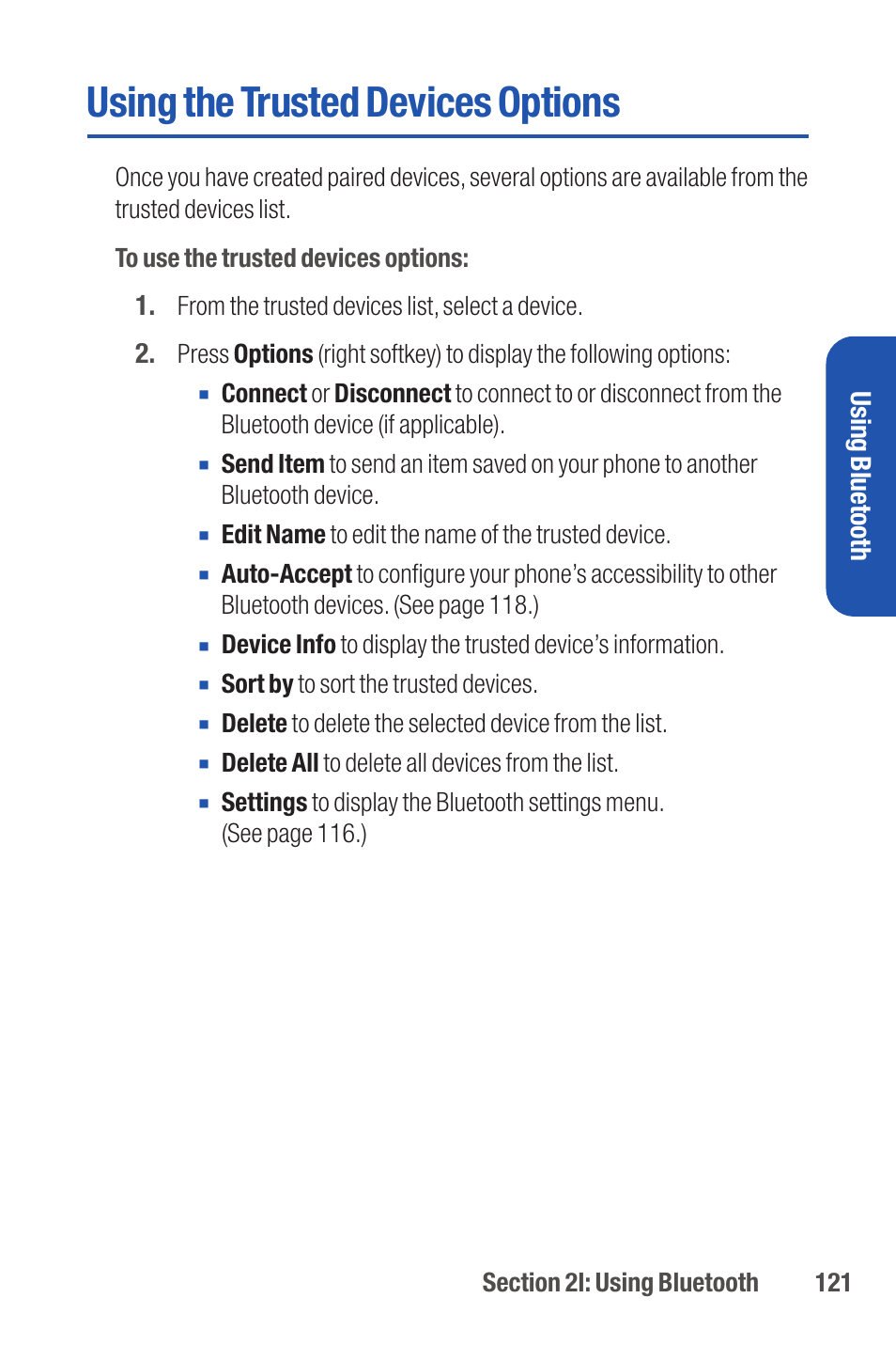 Using the trusted devices options, Using bluetooth | Qwest S1 User Manual | Page 135 / 187