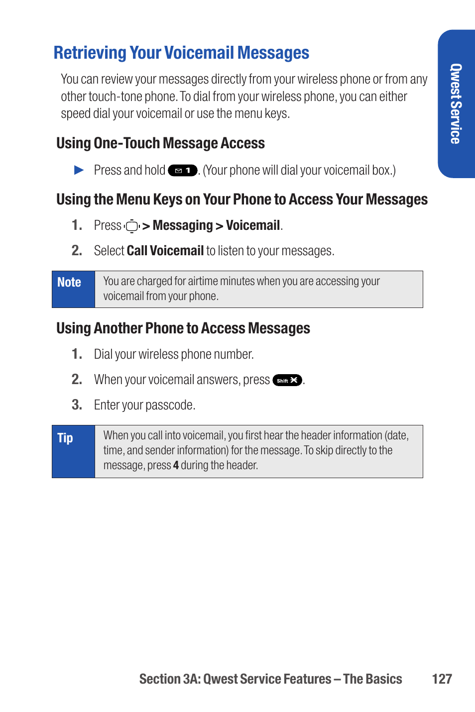 Retrieving your voicemail messages | Qwest S1 User Manual | Page 141 / 187