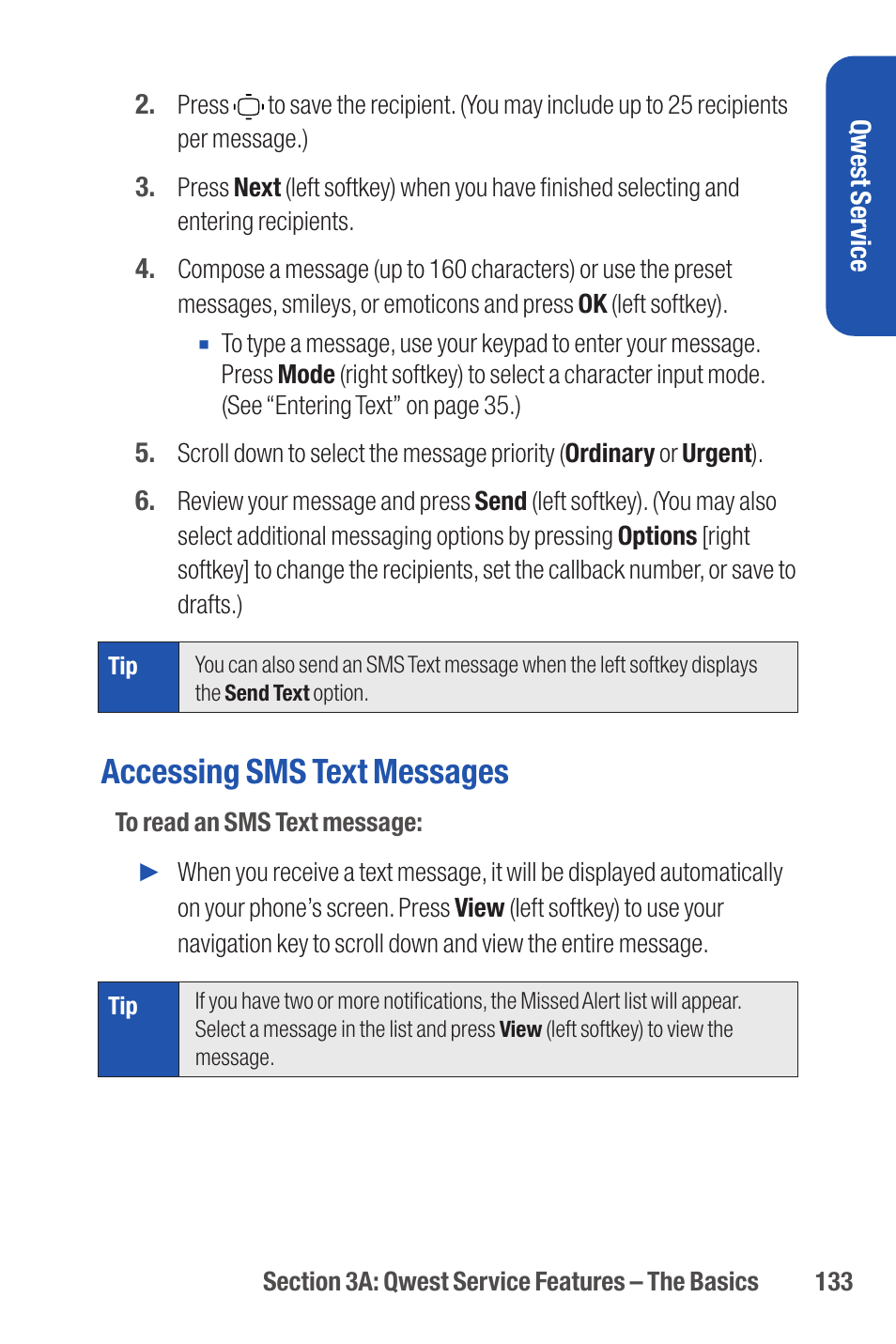 Accessing sms text messages | Qwest S1 User Manual | Page 147 / 187