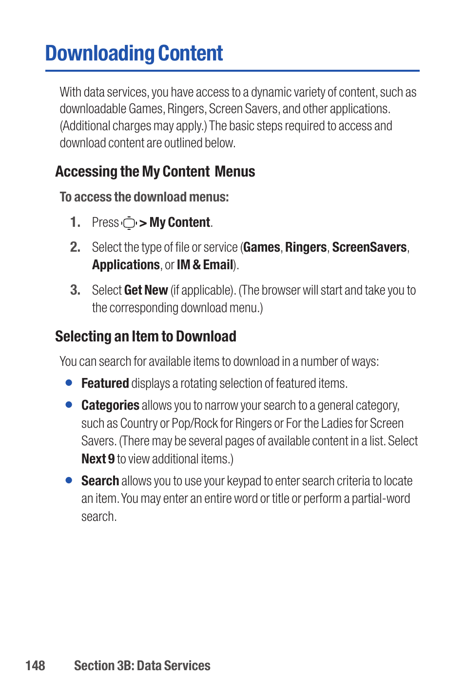 Downloading content | Qwest S1 User Manual | Page 162 / 187