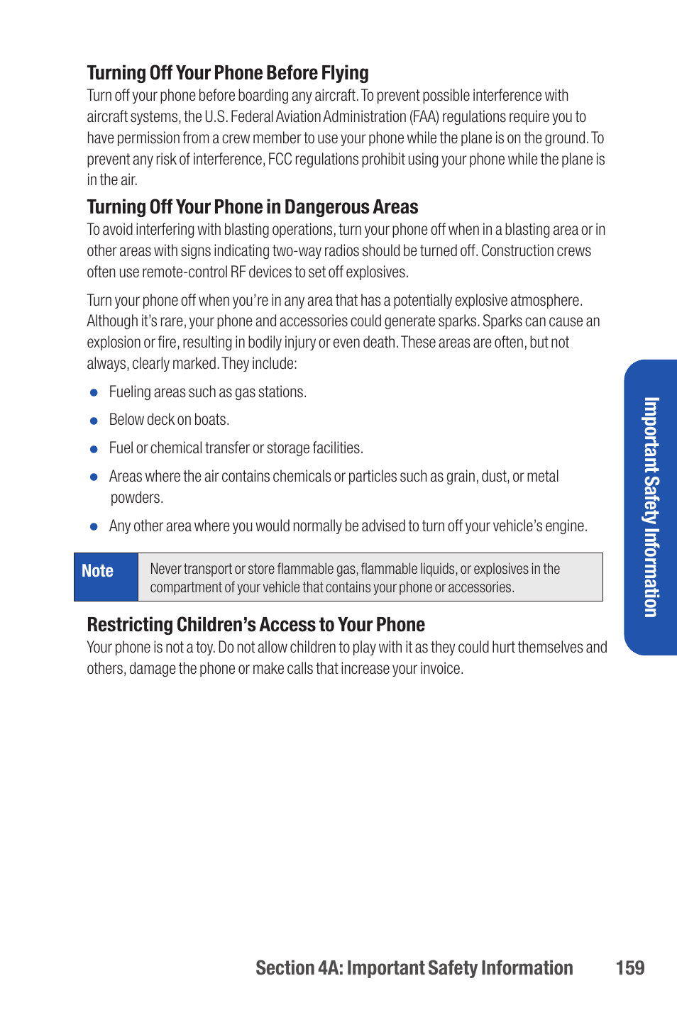 Turning off your phone in dangerous areas, Restricting children’s access to your phone, Important safety information | Qwest S1 User Manual | Page 173 / 187