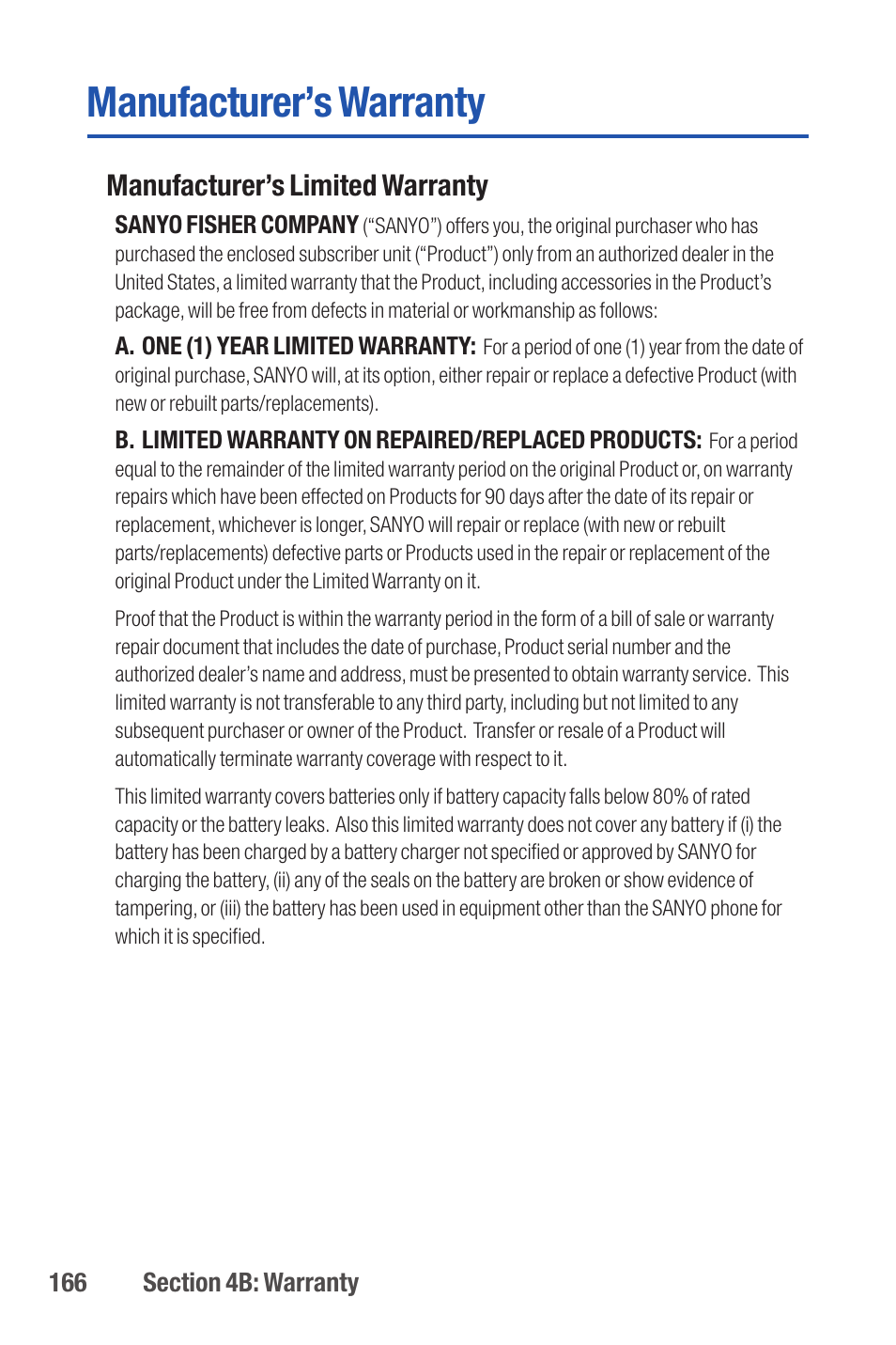 Manufacturer’s warranty, Manufacturer’s limited warranty | Qwest S1 User Manual | Page 180 / 187