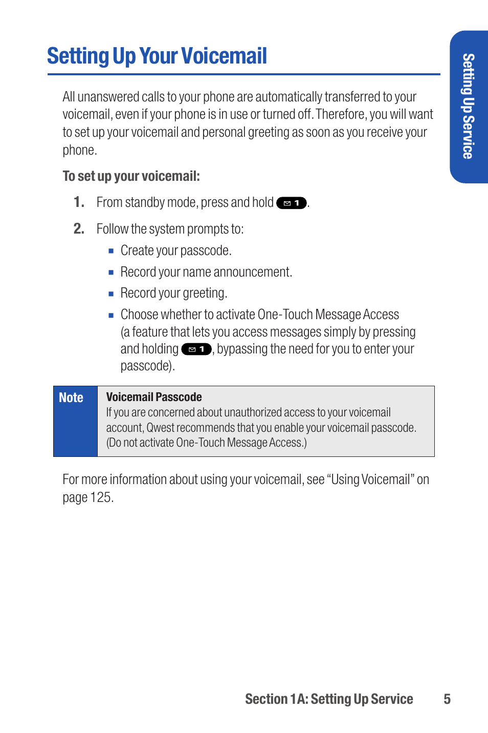Setting up your voicemail | Qwest S1 User Manual | Page 19 / 187