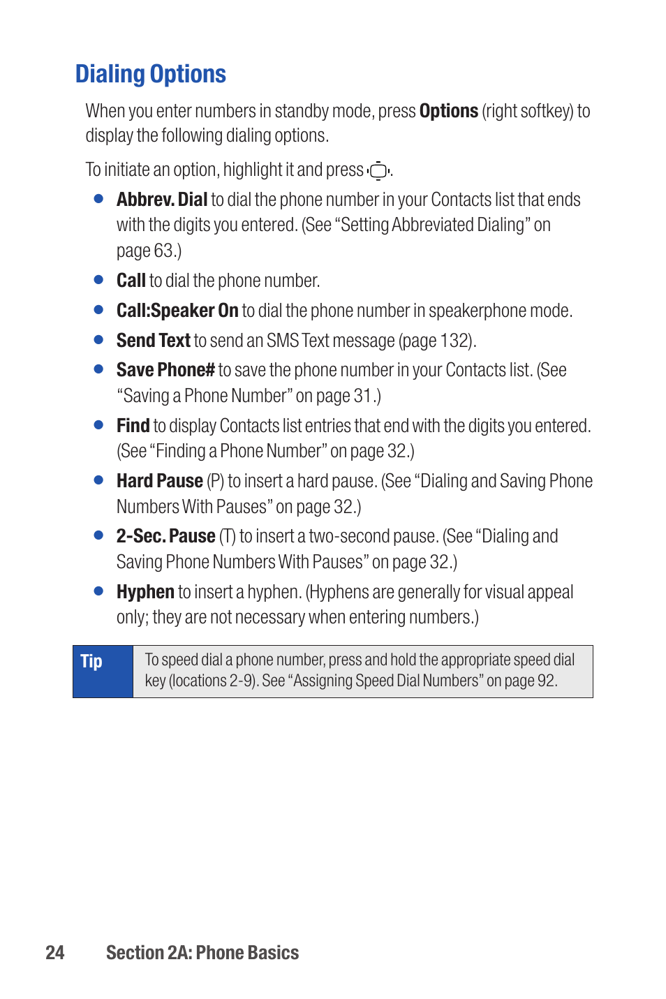 Dialing options | Qwest S1 User Manual | Page 38 / 187