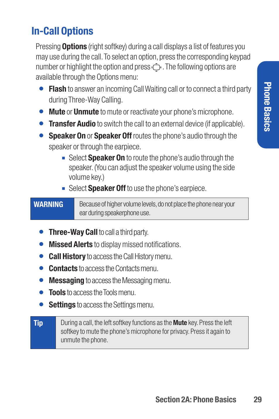 In-call options, Phone basics | Qwest S1 User Manual | Page 43 / 187