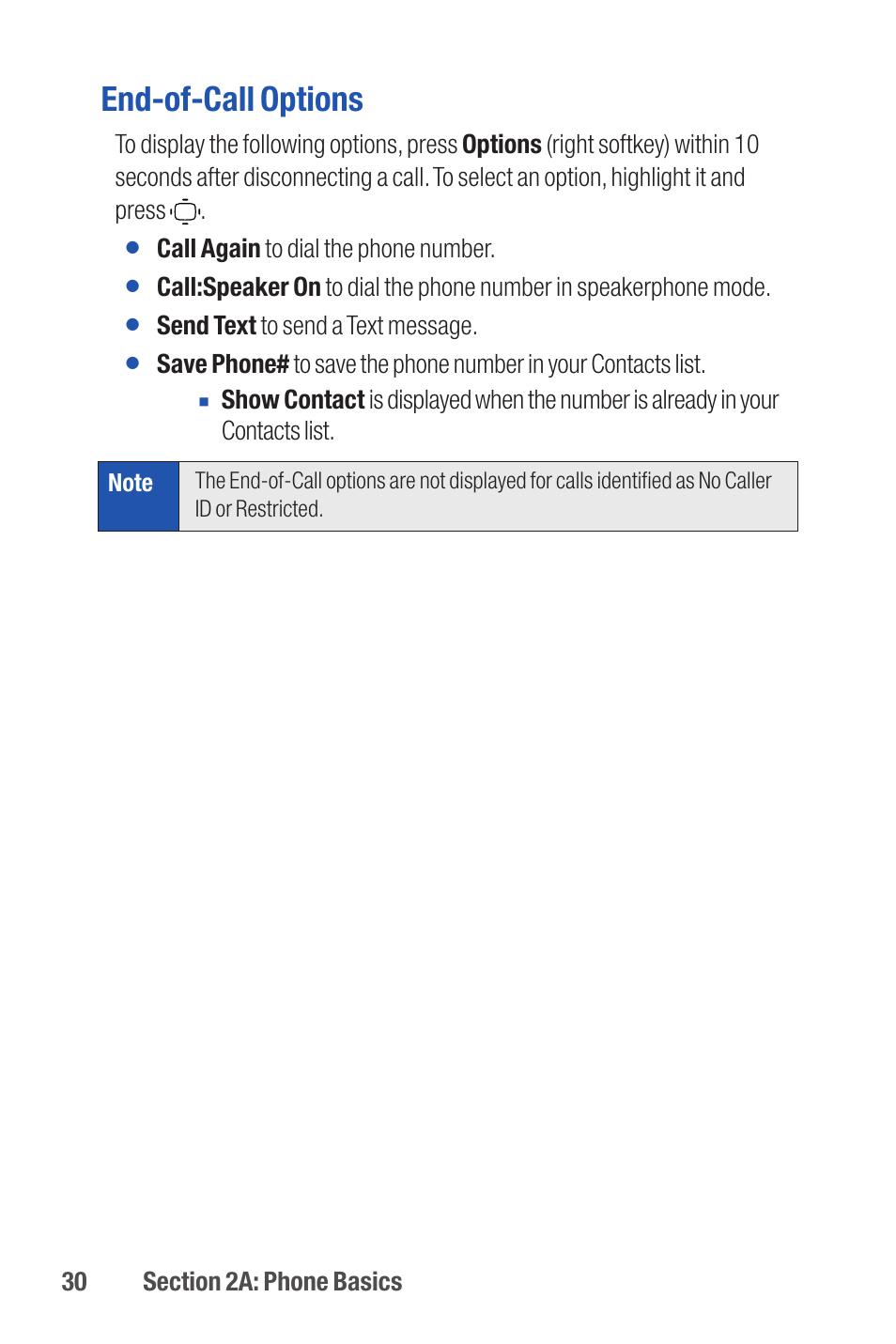 End-of-call options | Qwest S1 User Manual | Page 44 / 187