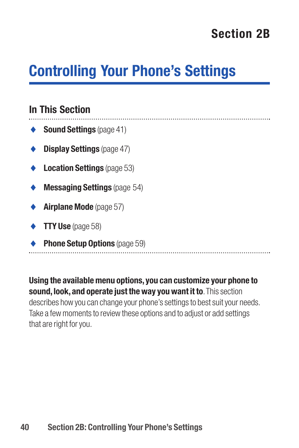 Controlling your phone’s settings | Qwest S1 User Manual | Page 54 / 187