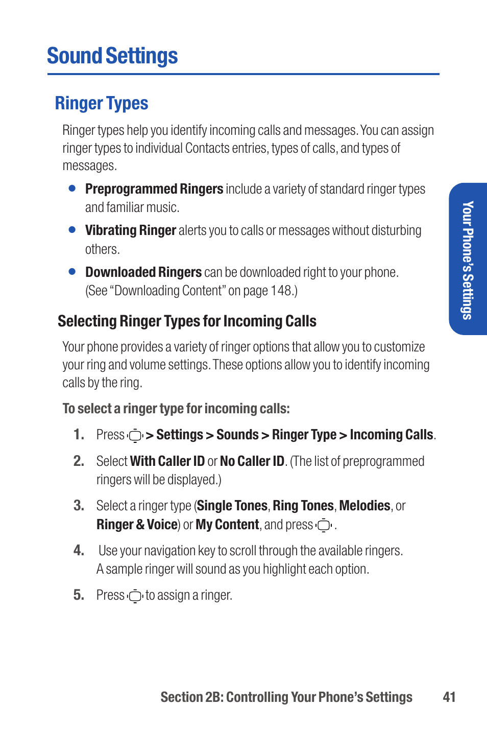 Sound settings, Ringer types | Qwest S1 User Manual | Page 55 / 187