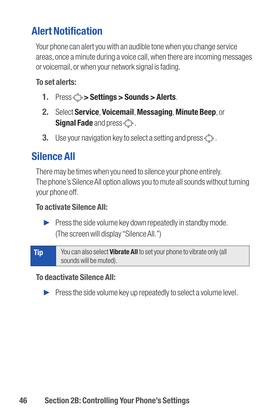 Alert notification, Silence all | Qwest S1 User Manual | Page 60 / 187