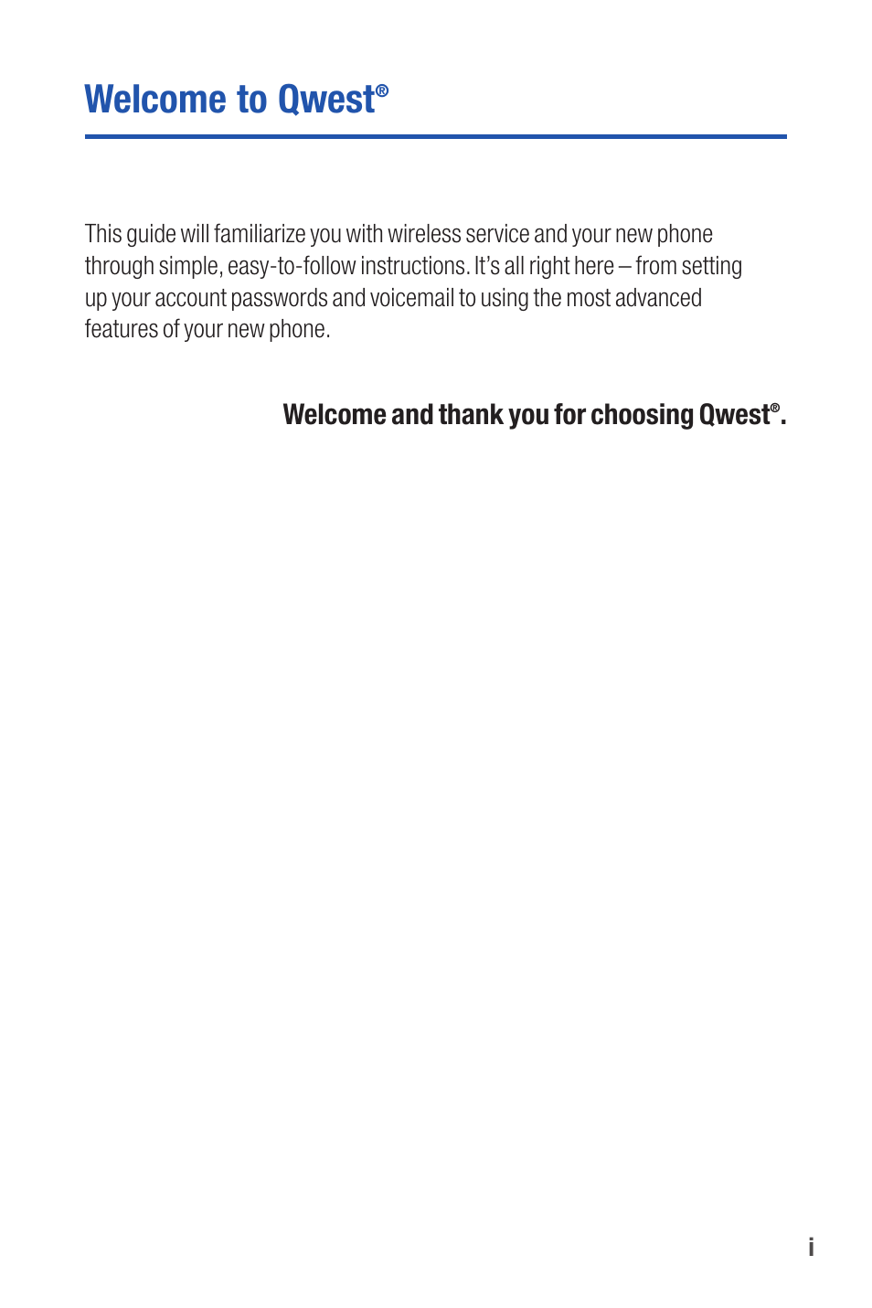Welcome to qwest | Qwest S1 User Manual | Page 7 / 187